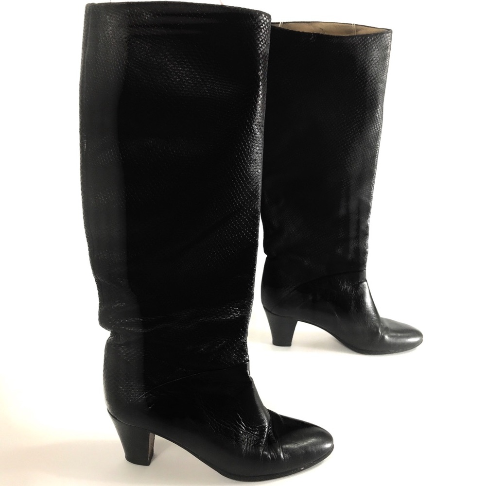 Vintage Saks 5th Ave Knee High Boots Snake Print Leather sz 7